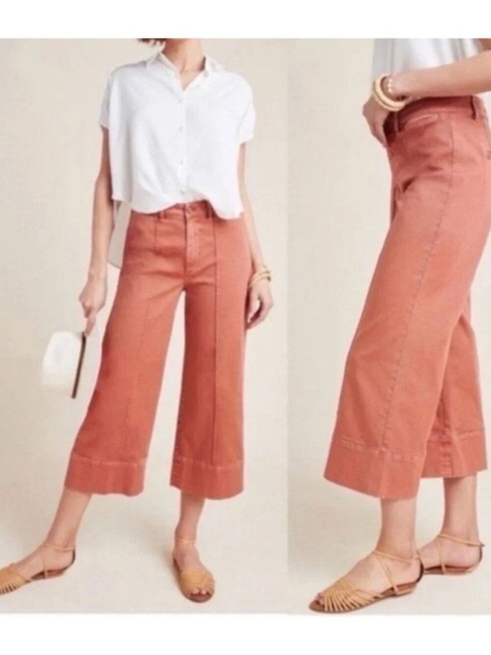 Anthropologie Cropped Wide-Leg Chino Pants